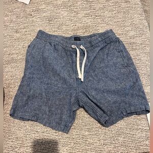 J. Crew Factory Men's Blue Flat Front Linen-Blend Drawstring Shorts